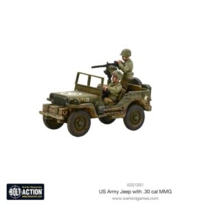 Detailed WWII Jeep model with soldiers, highlighting combat versatility and tactical engagement.