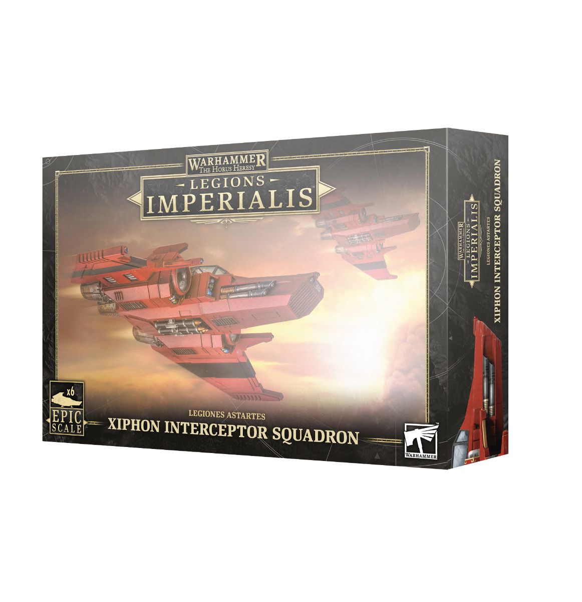 Xiphon Interceptor Squadron box set for Warhammer 40k Legions Imperialis featuring dynamic aerial combat artwork.