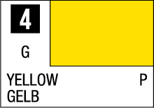 Vibrant yellow color identification with number 4 and bilingual labels YELLOW and GELB.