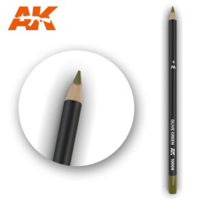 AK olive green colored pencil with sleek black casing, perfect for detailed artwork.