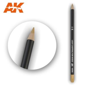 AK 1908 colored pencil for wood techniques, featuring a sleek black body and fine tan tip.