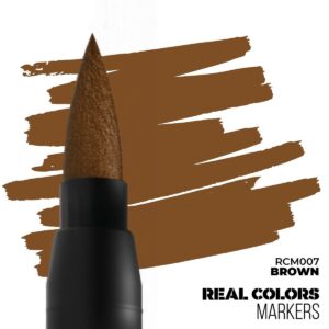 Versatile brown marker with textured tip for artistic creations, featuring REAL COLORS branding.