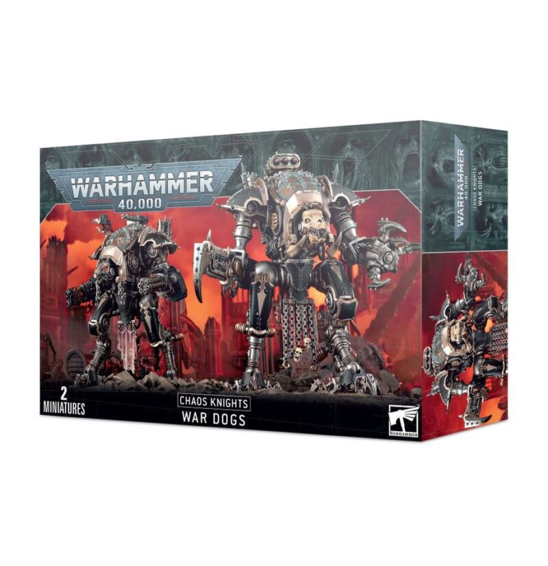 Chaos Knights War Dogs miniatures set: detailed armored models for Warhammer 40,000 gameplay.