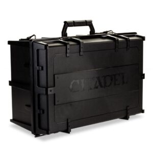 Durable Citadel miniature storage case with compartments for organized transport of hobby supplies.