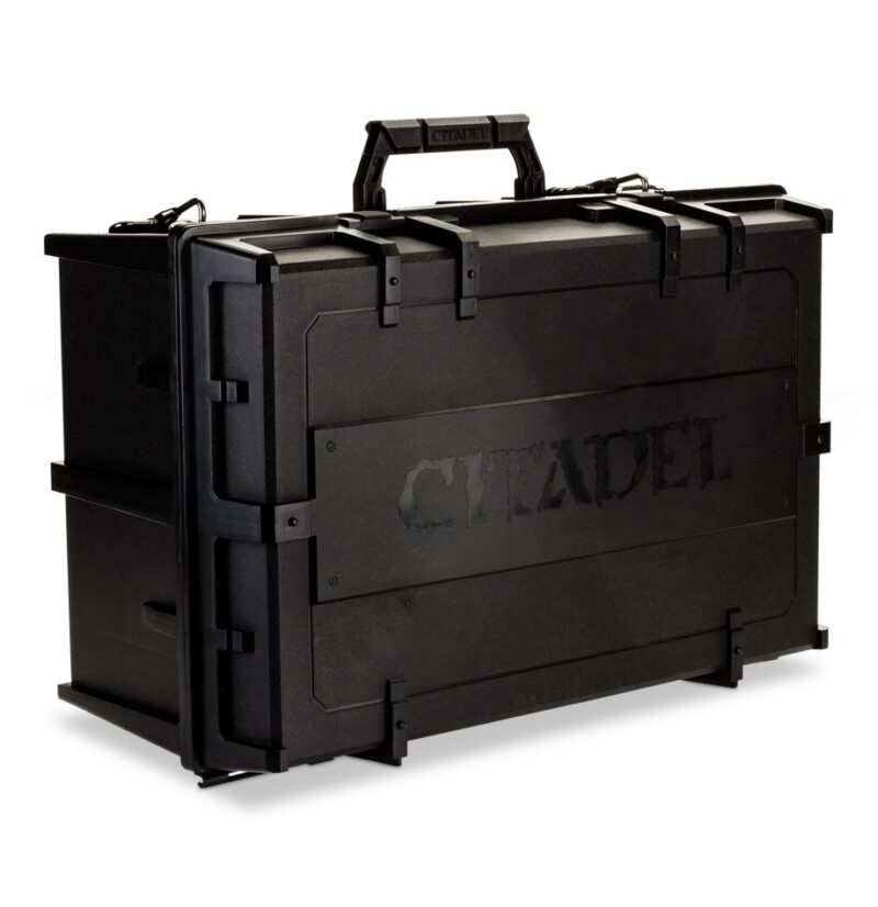 Durable Citadel miniature storage case with compartments for organized transport of hobby supplies.