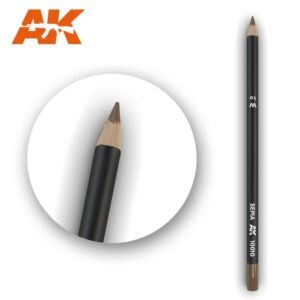 Sleek black precision colored pencil with orange AK logo, designed for detailed artistic work.