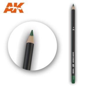 Vibrant dark green colored pencil by AK with a sleek design and sharpened tip.