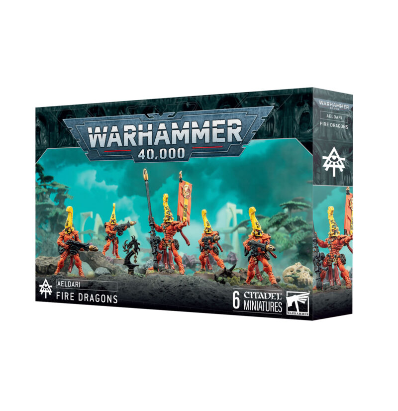 Fire Dragons Miniatures Set for Warhammer 40,000: Vibrant figures showcasing intricate designs and combat prowess.