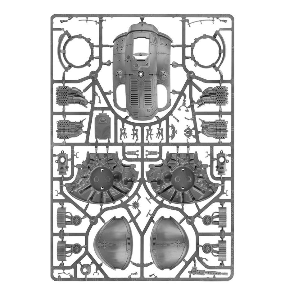 Detailed gray plastic sprue for a vehicle model kit featuring intricate components and assembly potential.