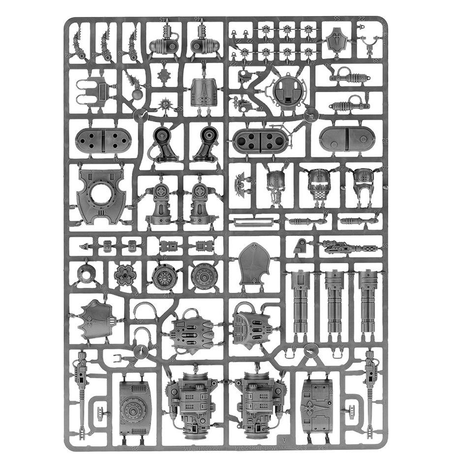 Robot model sprue components in organized layout, featuring detailed parts for creative assembly.