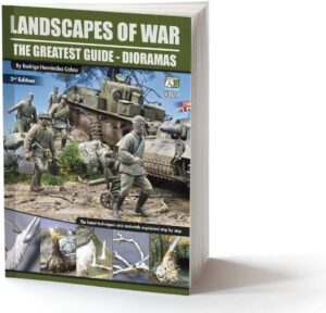 Book cover for Mastering War Dioramas, featuring soldiers and techniques for realistic modeling.