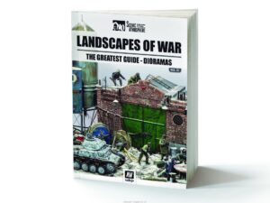 Engaging cover of Crafting War Dioramas, featuring realistic military scenes and somber colors.