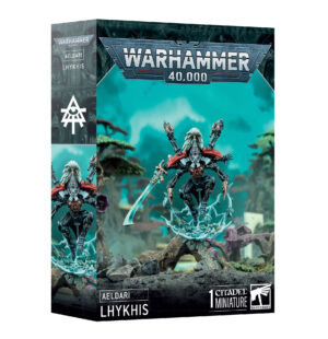 Lhykhis Aeldari miniature box art from Warhammer 40,000 with stunning design and vivid colors.