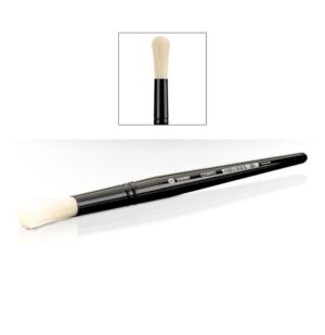 Elegant makeup brush with soft bristles and sleek black handle for professional application.
