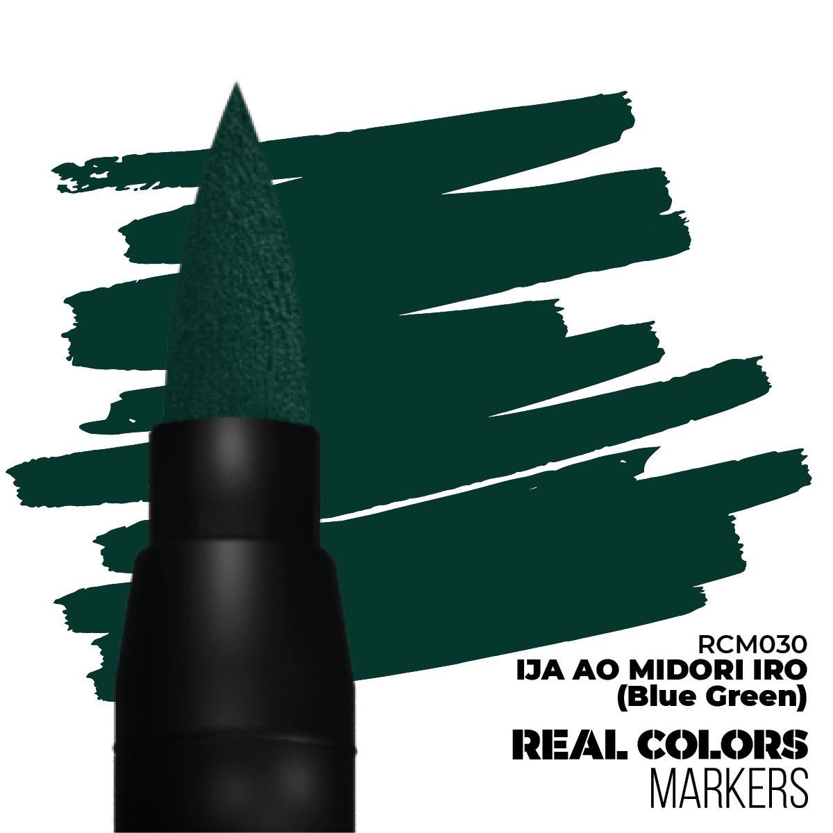 Sleek black brush tip marker RCM030 in vibrant blue-green against dynamic splash for artists.