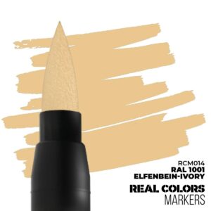Precision marker with angled nib and creamy Elfenbein-Ivory color swatch for artistic projects.