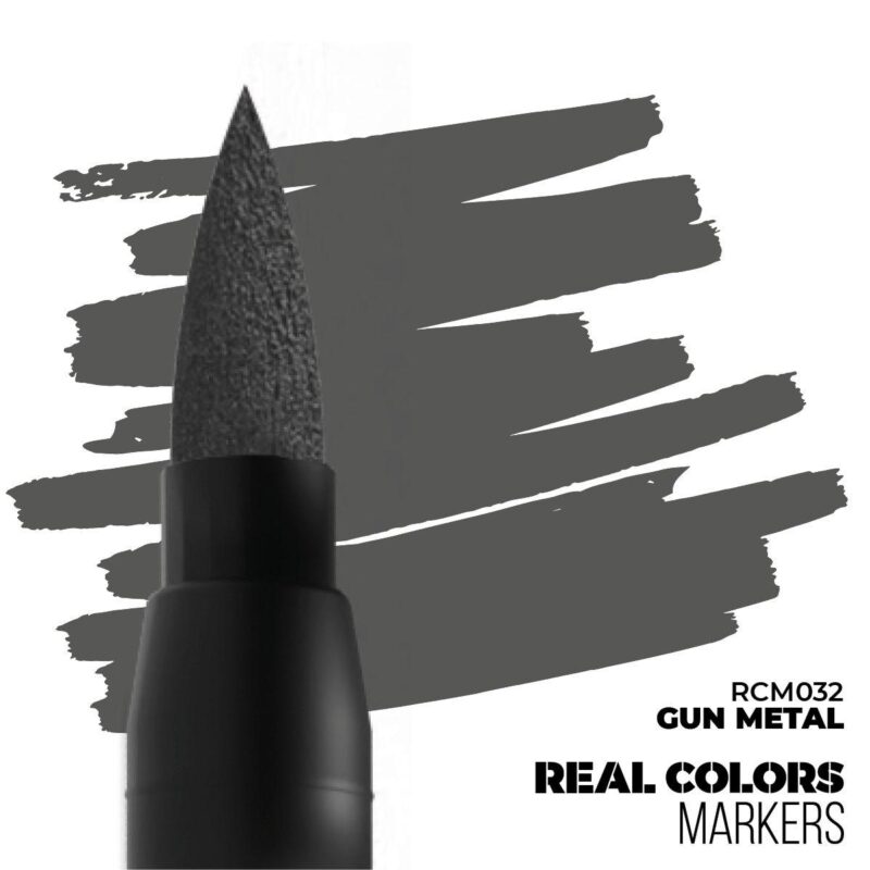 Close-up of Real Colors Gun Metal marker, showcasing vibrant color and textured application tip.