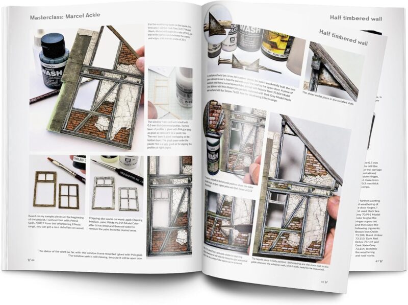 Open manual on miniature modeling techniques with detailed instructions and vivid illustrations.
