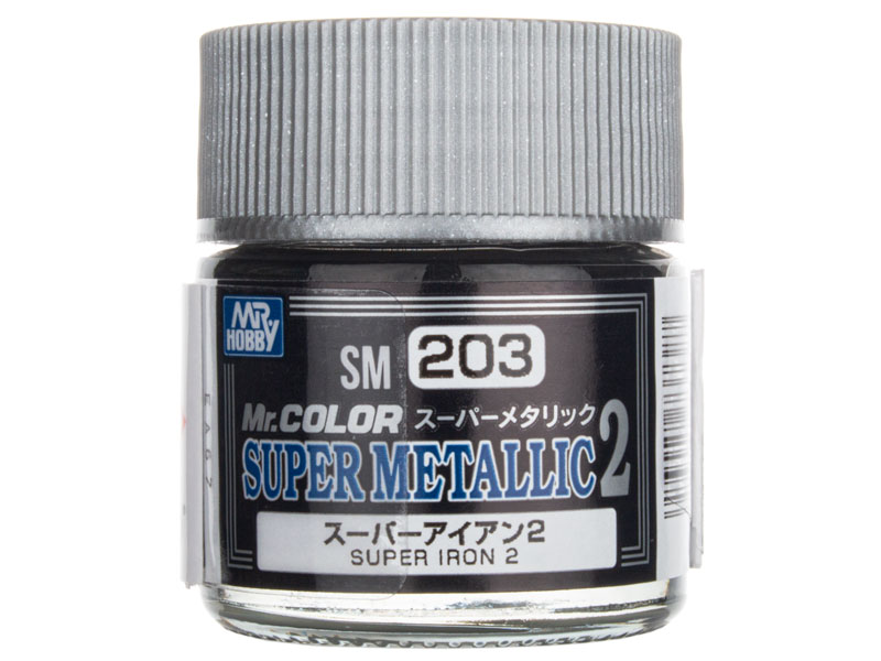 Mr. Color SM 203 Super Metallic 2 paint in black iron for model enthusiasts.