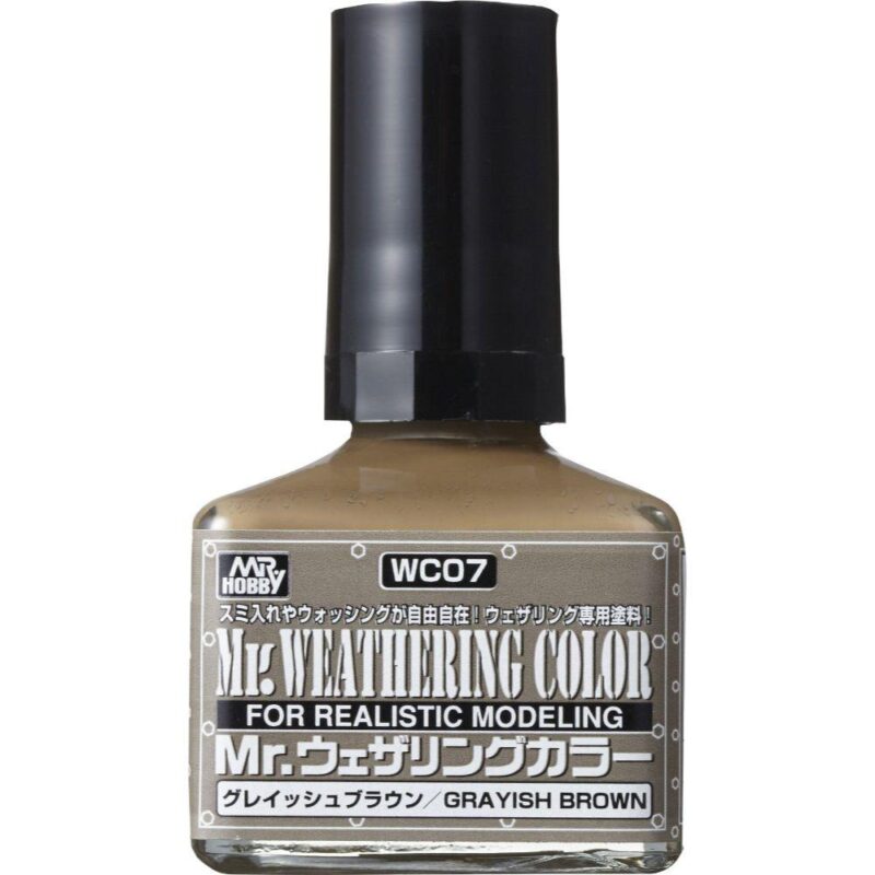 Mr. Weathering Color Grayish Brown paint for realistic model weathering effects.