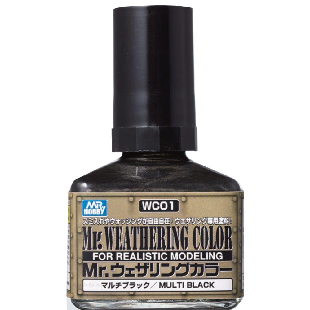 Mr. Weathering Color Multi Black paint enhances realistic weathering effects for scale models.