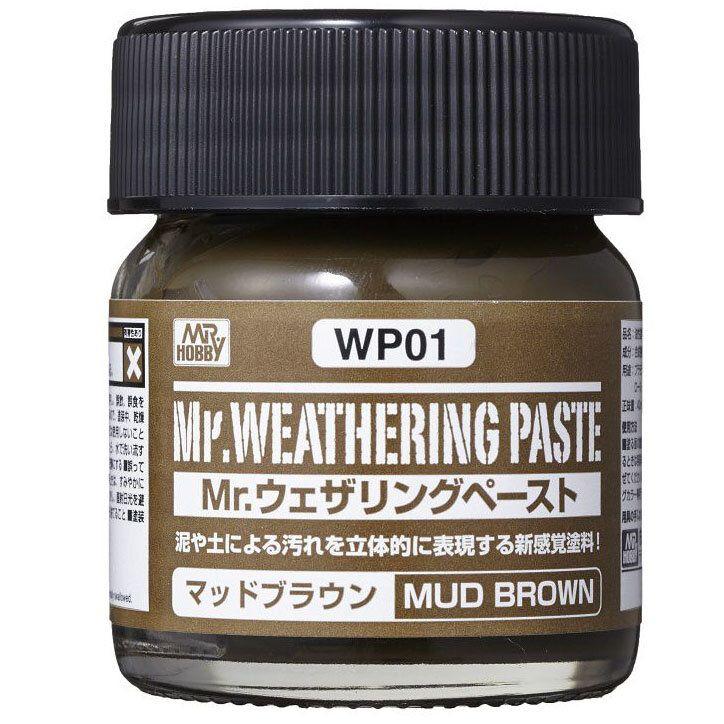 Mr. Weathering Paste in Mud Brown for realistic detailing of scale models and dioramas.