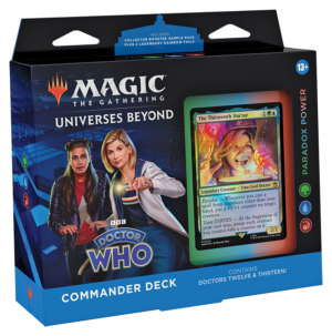 Magic: The Gathering Doctor Who: Paradox Power Commander Deck featuring the Thirteenth Doctor.