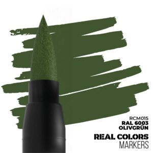 Olive green brush marker showcasing fluid strokes, ideal for artistic expression and creativity.