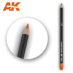 Vibrant orange colored pencil with AK logo on matte black, perfect for artists and hobbyists.
