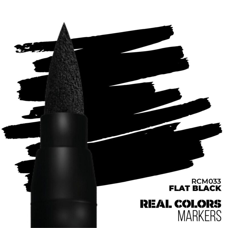 Real Colors flat marker highlighted by dynamic bold black paint strokes, showcasing artistic versatility.