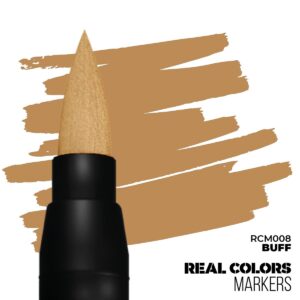 Real Colors RCM008 Buff marker with swatch, ideal for warm, earthy artistic applications.