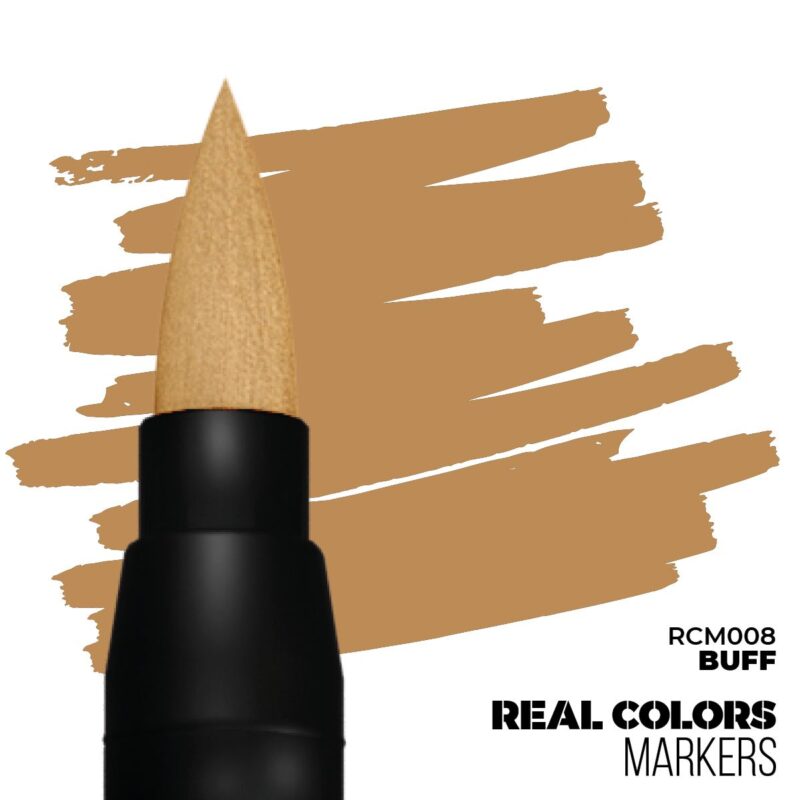 Real Colors RCM008 Buff marker with swatch, ideal for warm, earthy artistic applications.