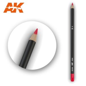 Vibrant red AK colored pencil with sleek black design, perfect for bold artistic creations.