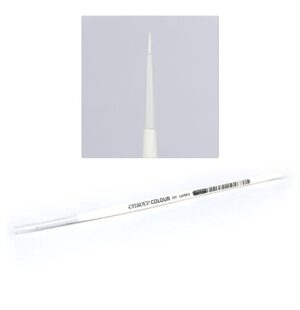 White precision paintbrush with pointed tip, ideal for detailed artistry and intricate craft work.