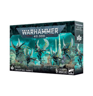 Swooping Hawks Warhammer 40K miniatures box set featuring six dynamic Eldar warrior models.