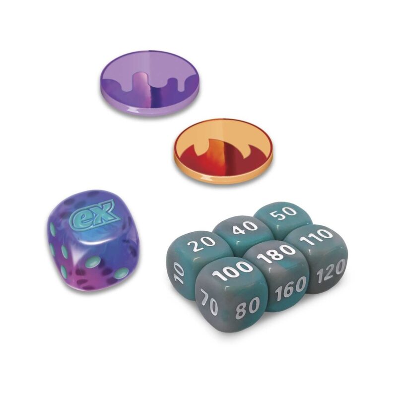 Colorful tabletop gaming dice and tokens for enhanced gameplay excitement and strategy.