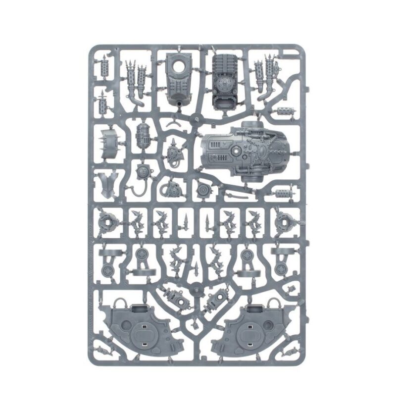 Warhammer 40K model kit sprue with detailed parts for miniature assembly and customization.