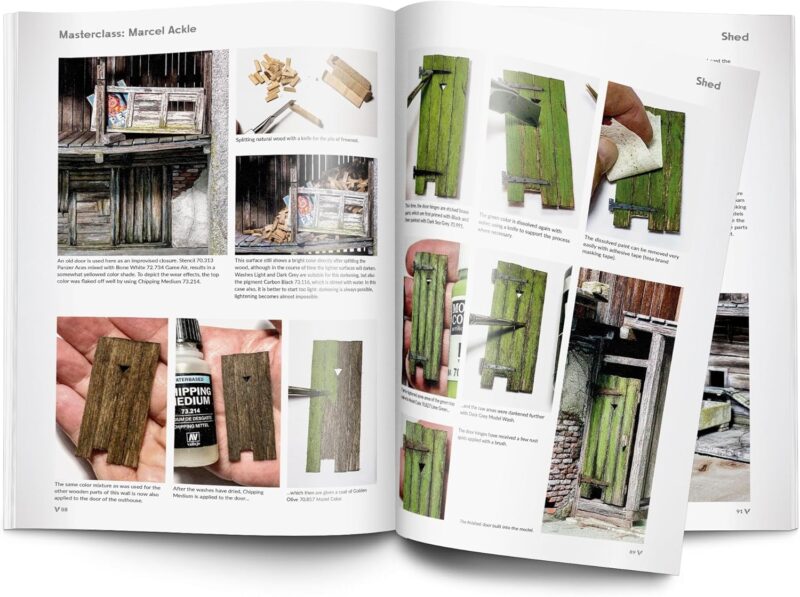 Open woodworking guide showing tools, materials, and step-by-step techniques in a rustic style.
